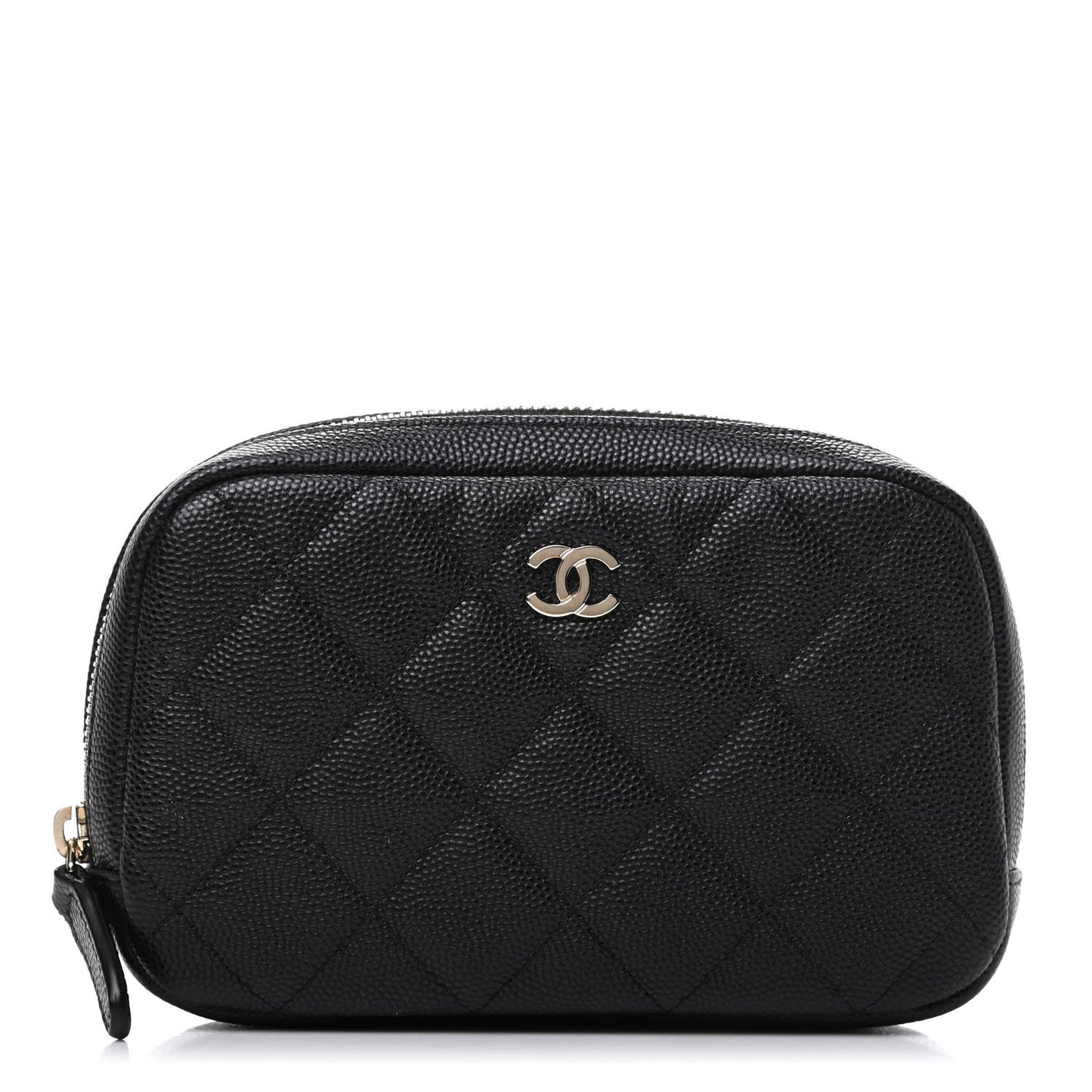 Caviar Quilted Small Curvy Pouch Cosmetic Case Black