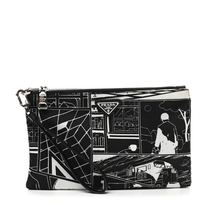 Prada X JAMES JEAN Tessuto Nylon Print Pouch Black White 1 of 7