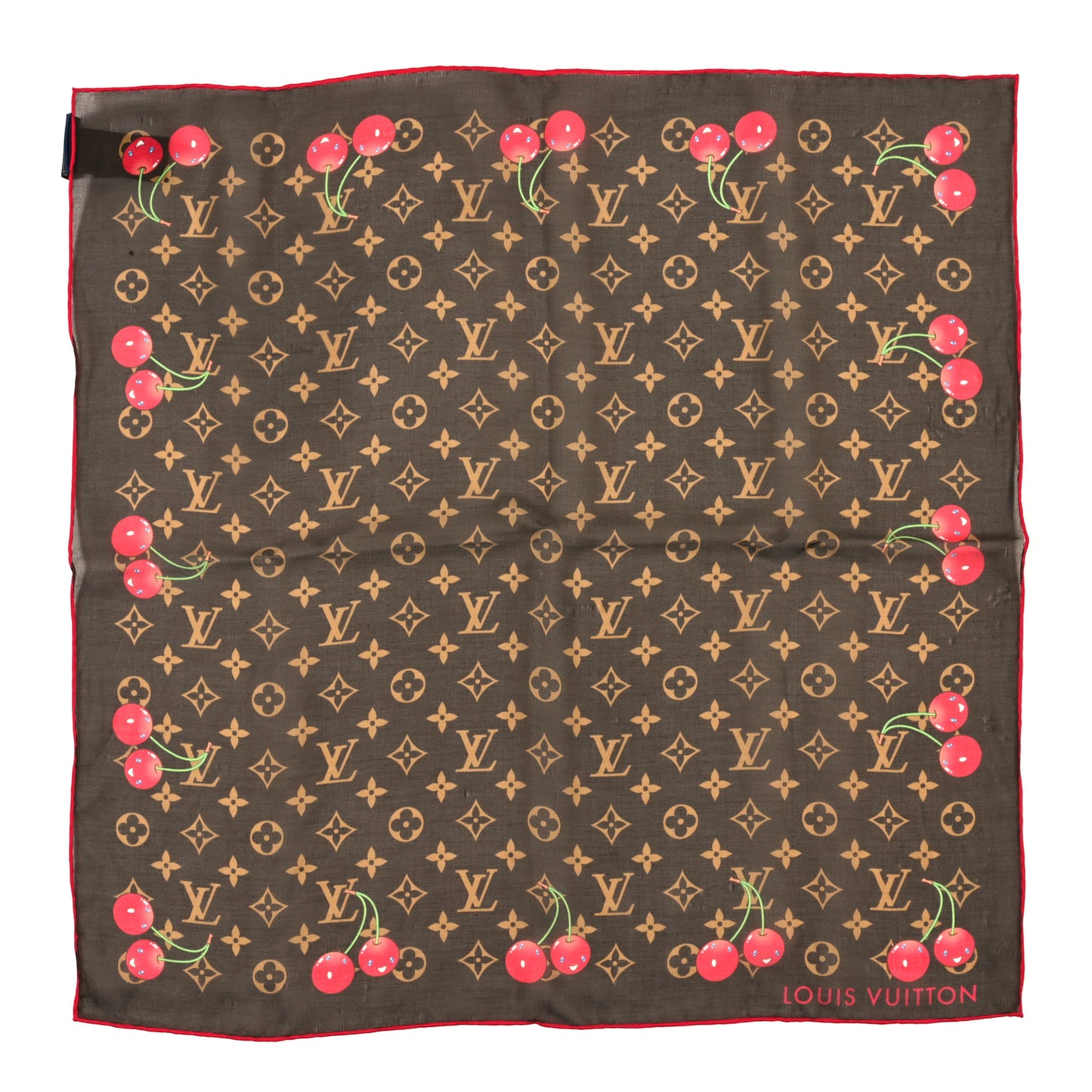 LV X TM Silk Monogram Cerises Square Scarf 55 Brown