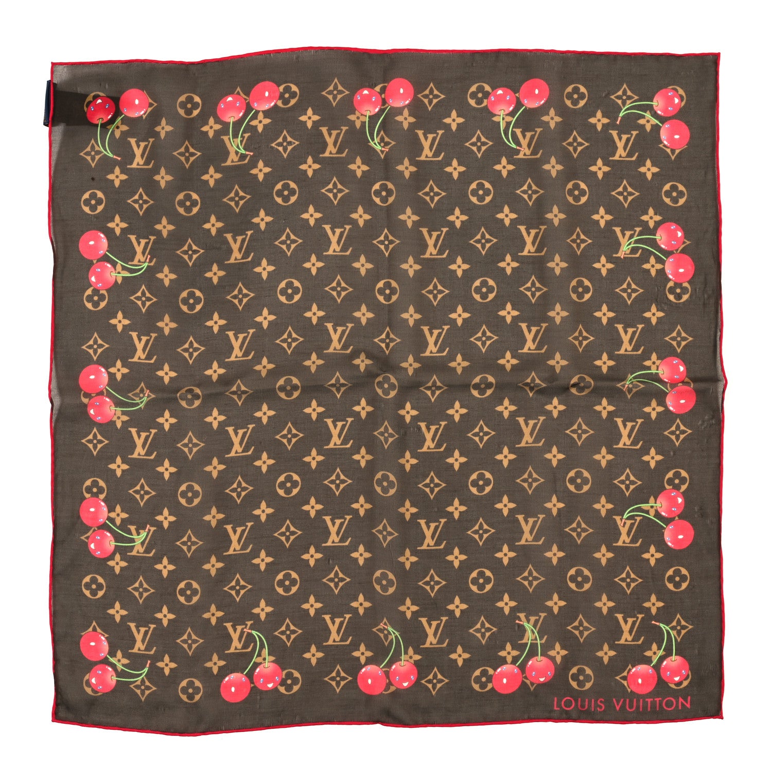 Louis Vuitton LV X TM Silk Monogram Cerises Square Scarf 55 Brown 1 of 3