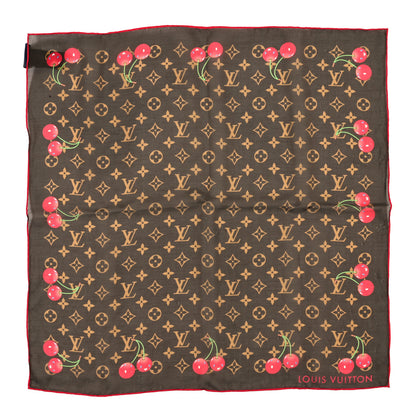 Louis Vuitton LV X TM Silk Monogram Cerises Square Scarf 55 Brown 1 of 3