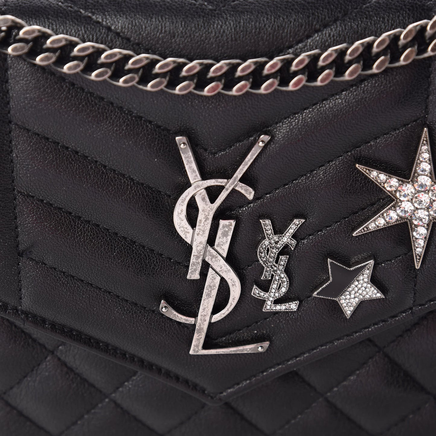 Lambskin Mixed Matelasse Monogram Charms Chain Wallet Black
