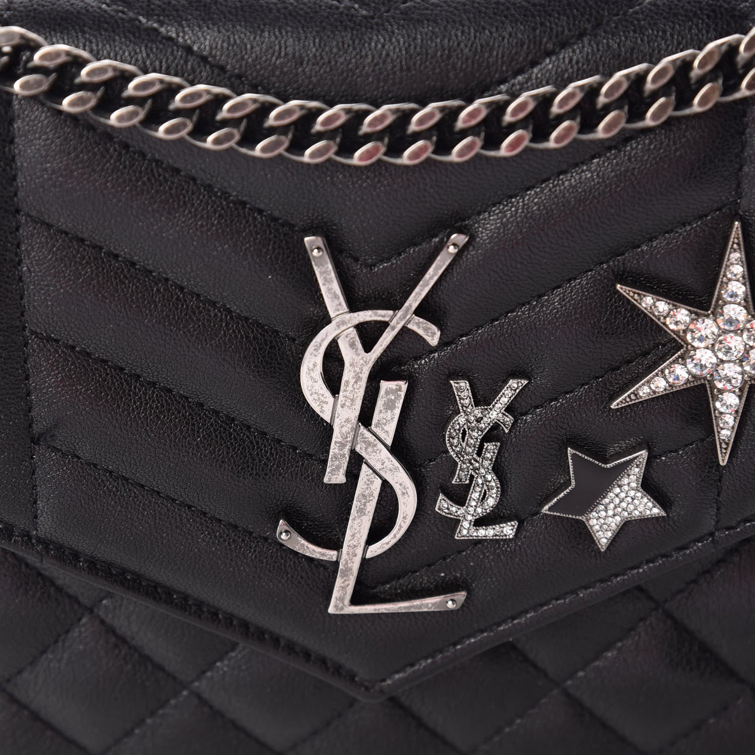 Saint Laurent Lambskin Mixed Matelasse Monogram Charms Chain Wallet Black 8 of 11