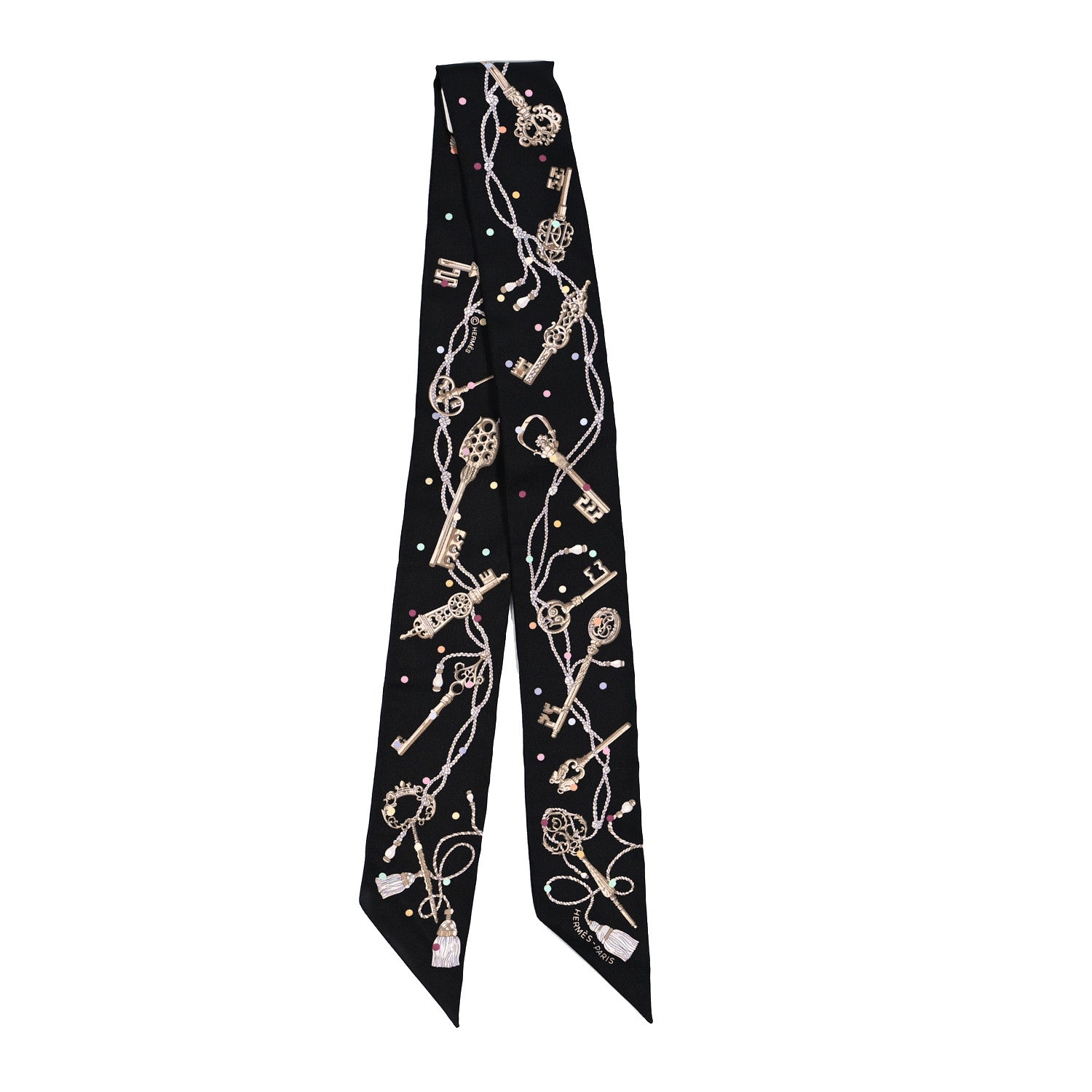 Hermes Silk Les Cles A Pois Twilly Black Beige Rose Multicolor 2 of 4