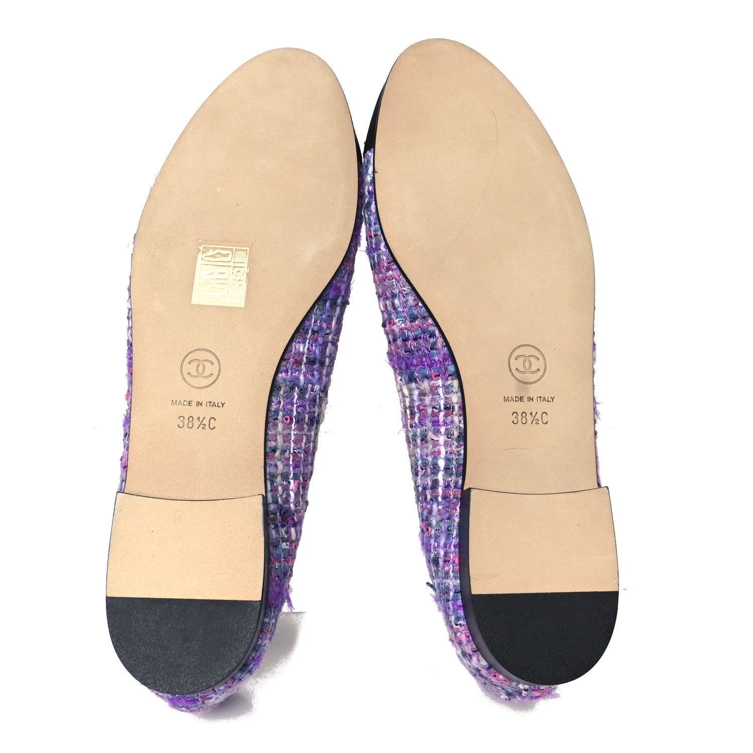 Chanel Tweed Grosgrain Cap Toe Ballerina Flats 38.5 Purple Black 6 of 10