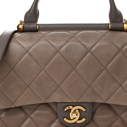 Chanel Glazed Calfskin Quilted Medium Gold Bar Top Handle Flap Dark Grey 8 of 20