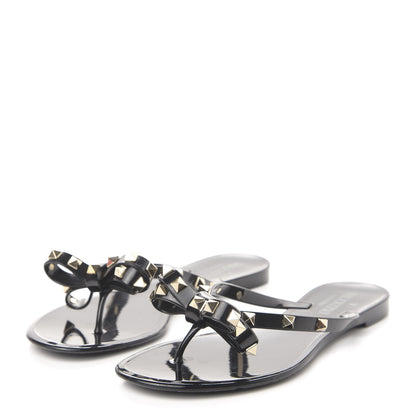 Valentino Garavani PVC Jelly Rockstud Bow Thong Sandals 38 Black 3 of 9