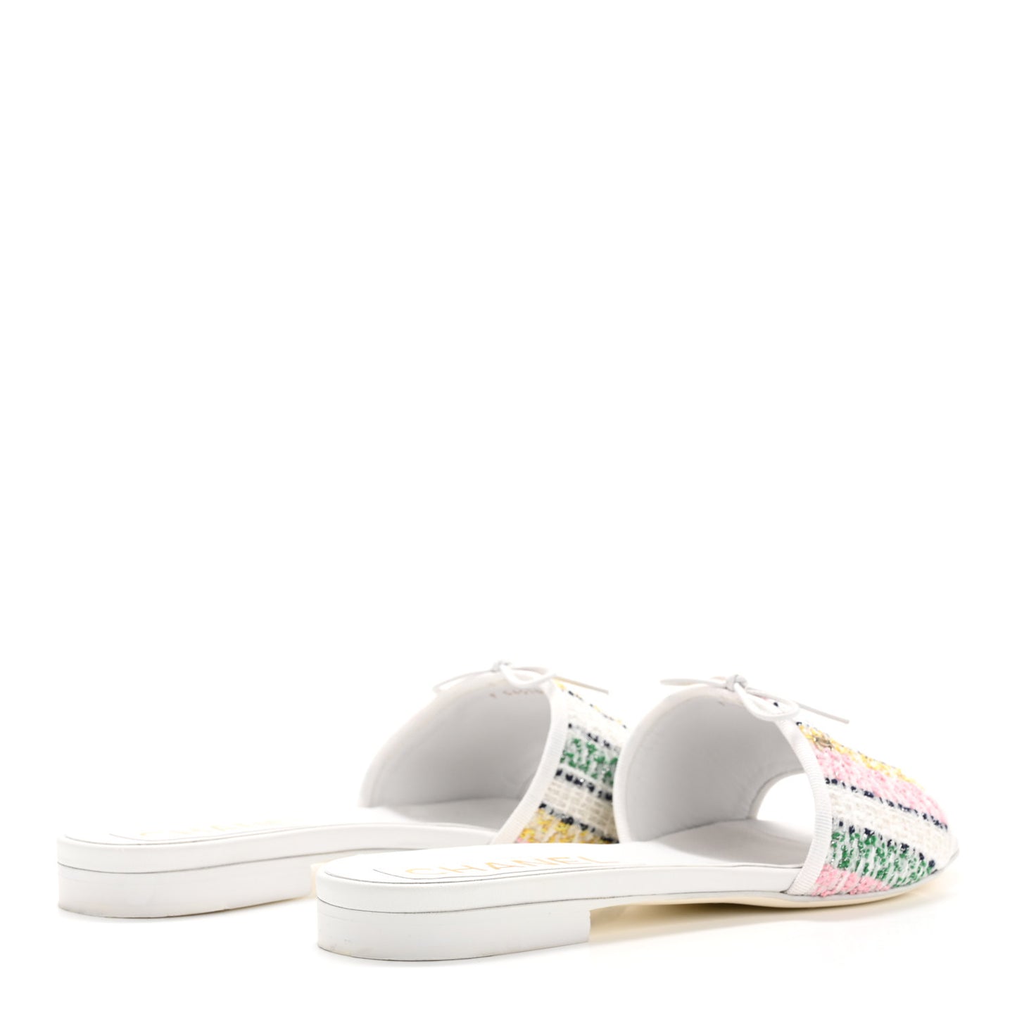 Tweed Lambskin CC Mules 40.5 White Multicolor