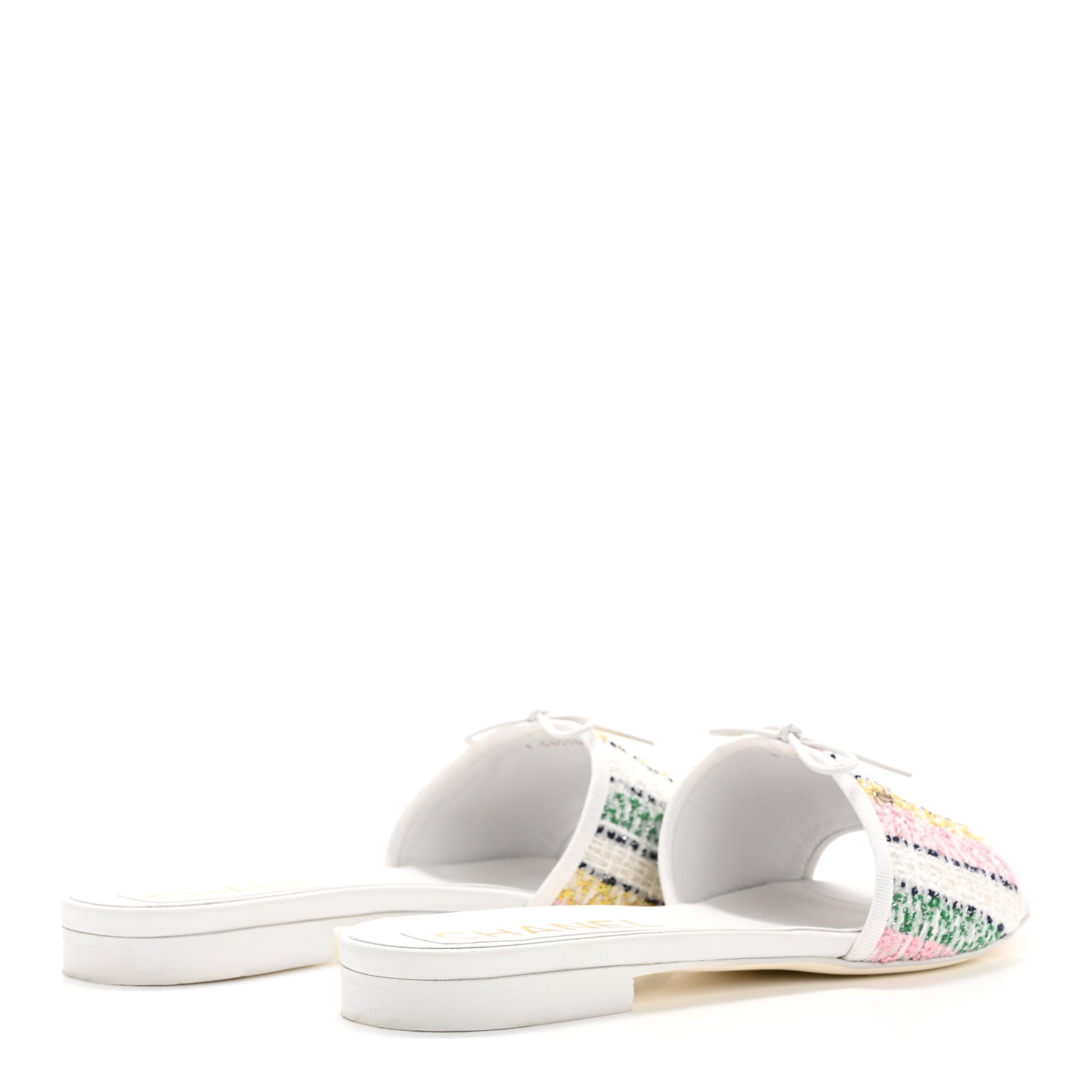 Chanel Tweed Lambskin CC Mules 40.5 White Multicolor 5 of 10
