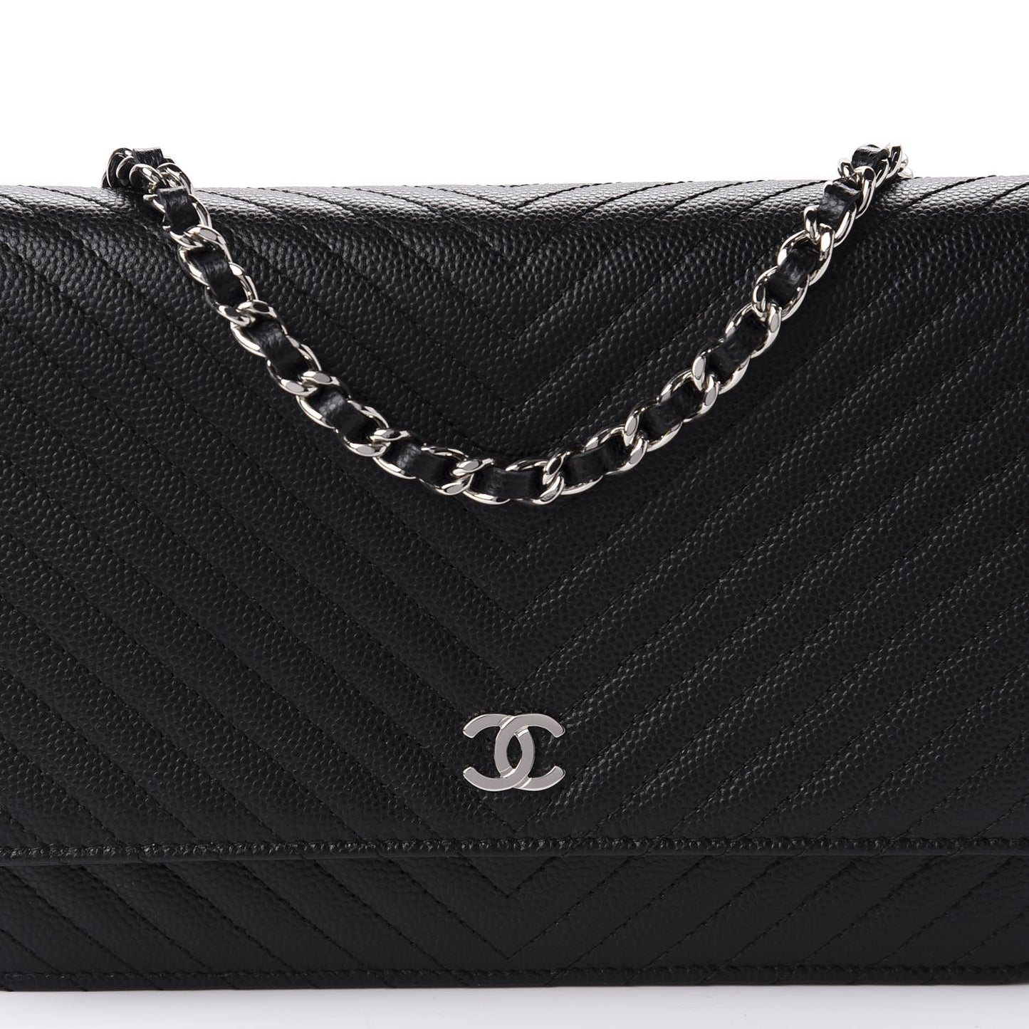 Caviar Chevron Quilted Wallet On Chain WOC Black