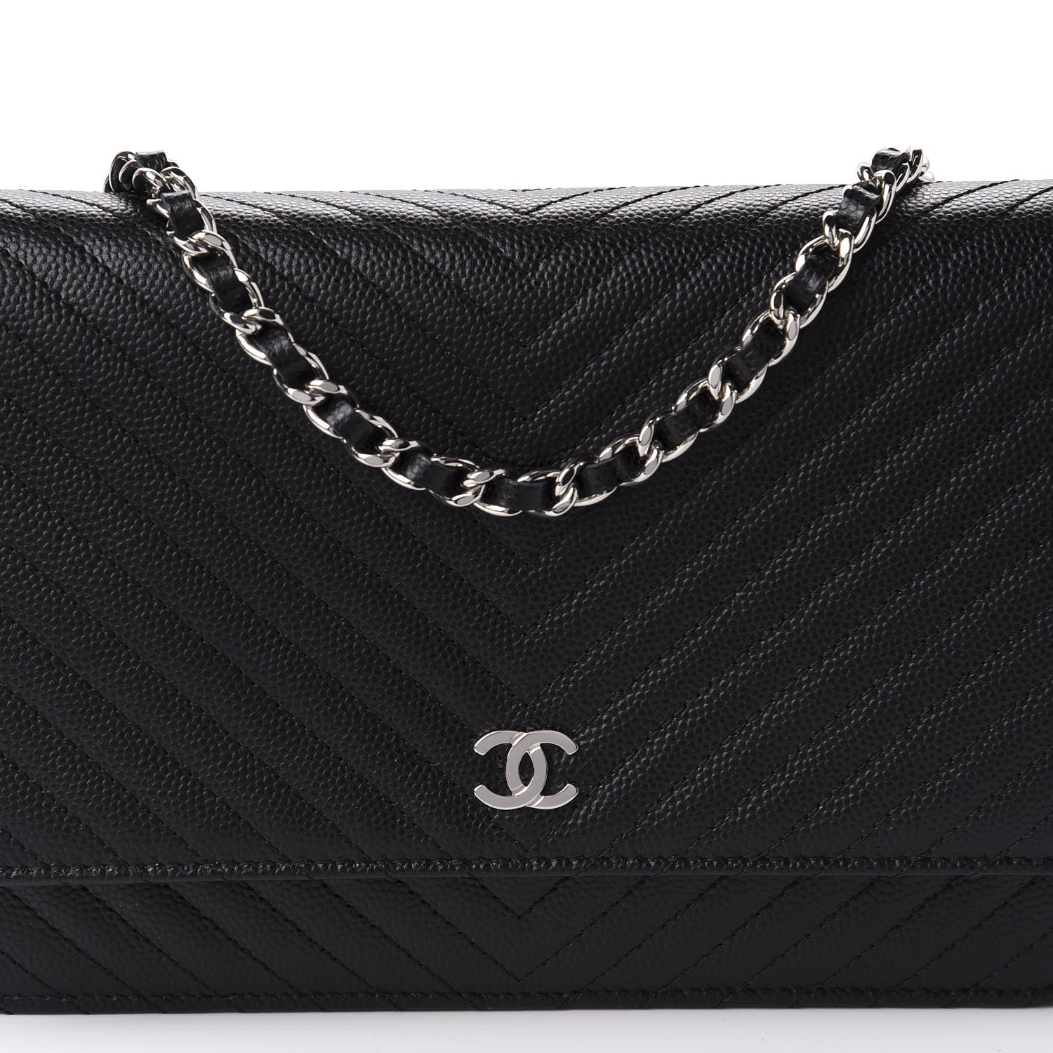 Chanel Caviar Chevron Quilted Wallet On Chain WOC Black 11 of 14