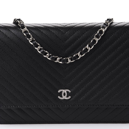 Chanel Caviar Chevron Quilted Wallet On Chain WOC Black 11 of 14