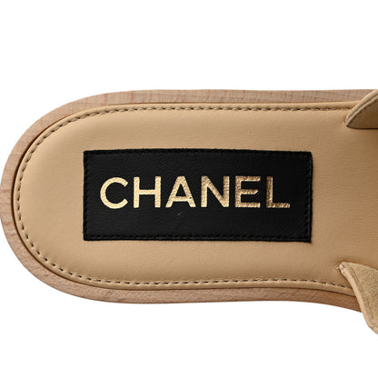 Chanel Lambskin Quilted CC Slip On Platform Sandals 38 Beige 8 of 9