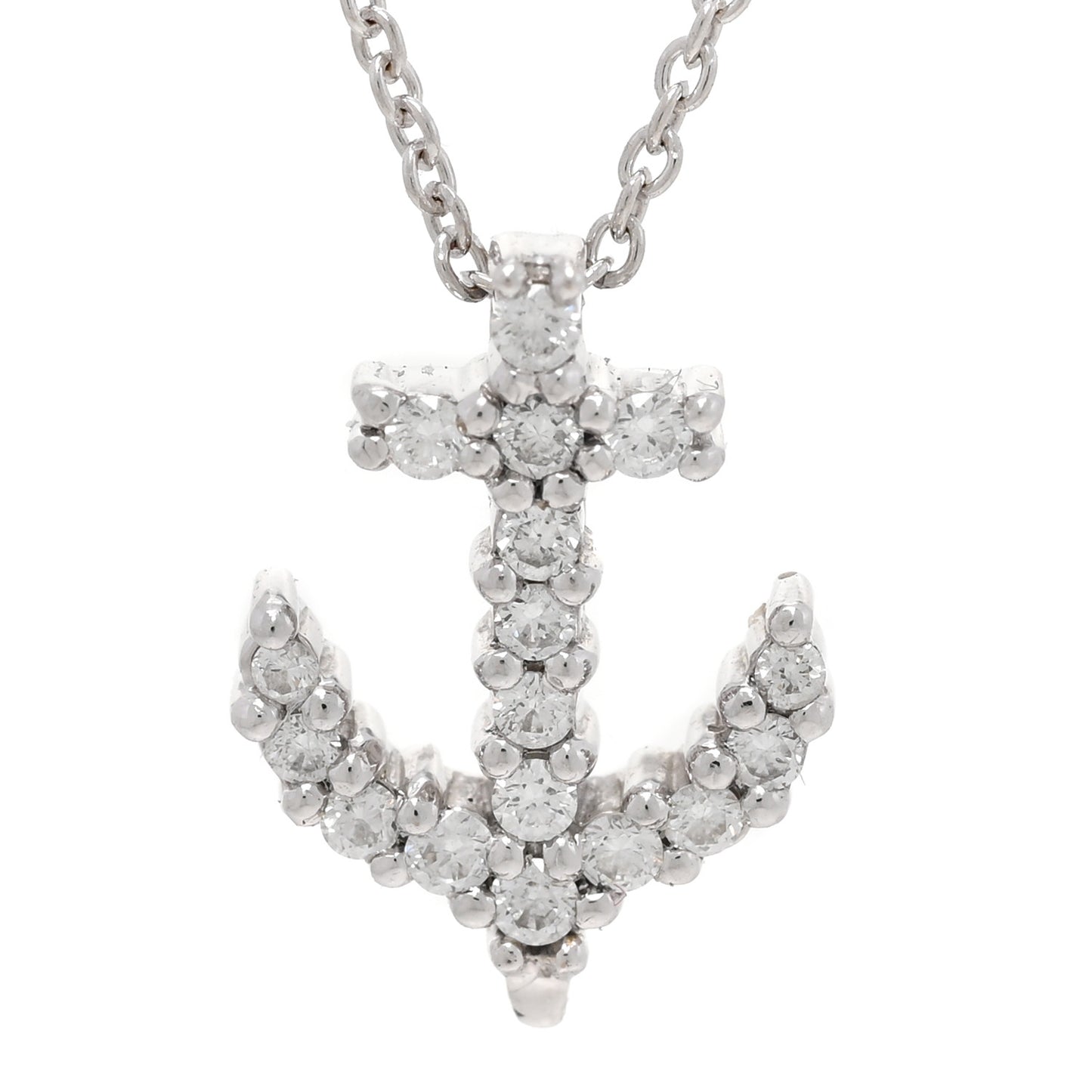 18K White Gold Diamond Tiny Treasures Anchor Pendant Necklace