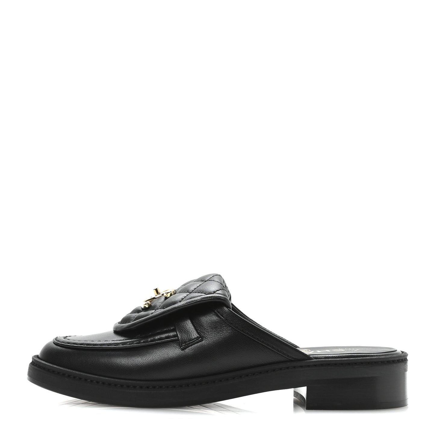 Lambskin Quilted CC Turnlock Mules 36.5 Black