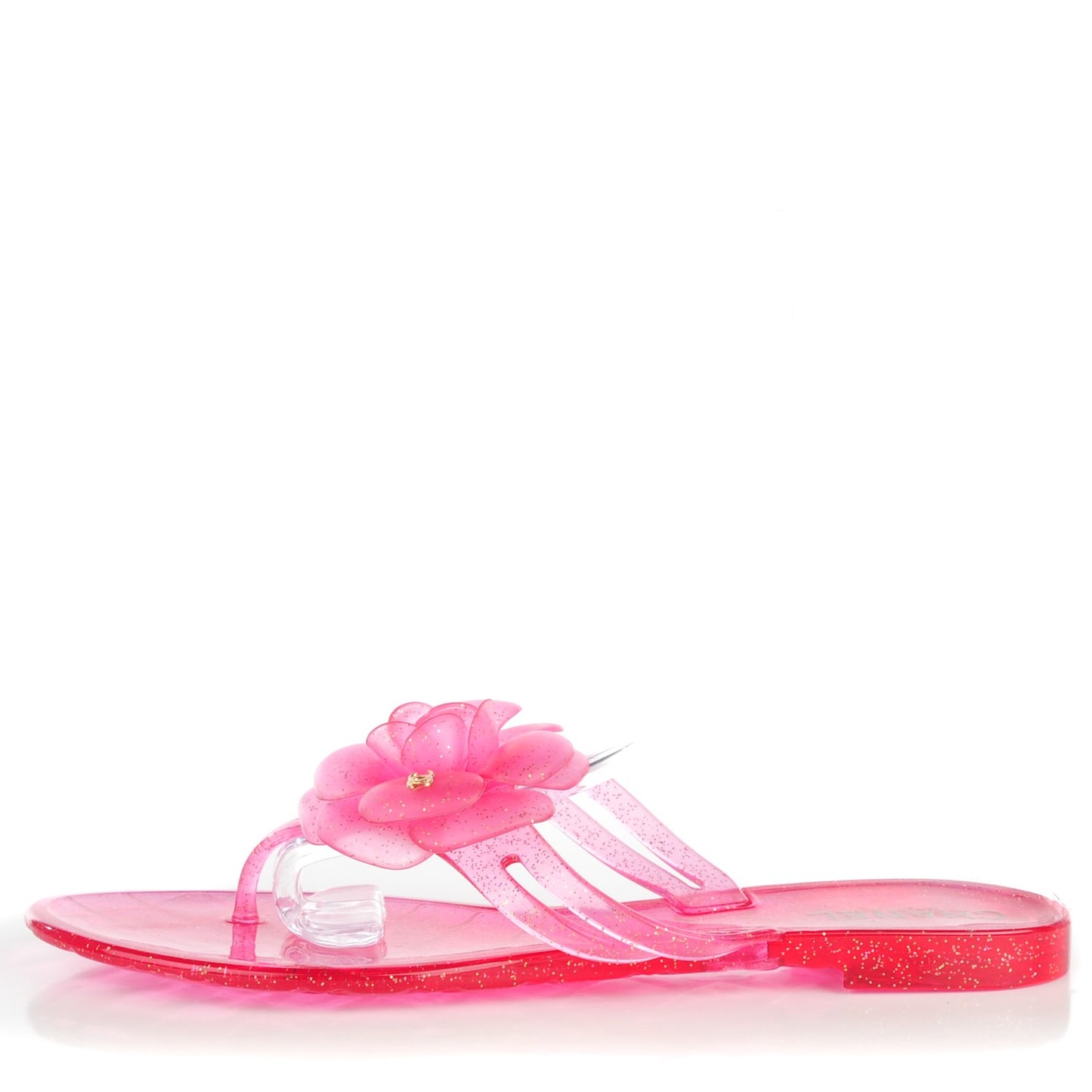 Jelly Camellia Glitter Thong Sandals 39 Pink