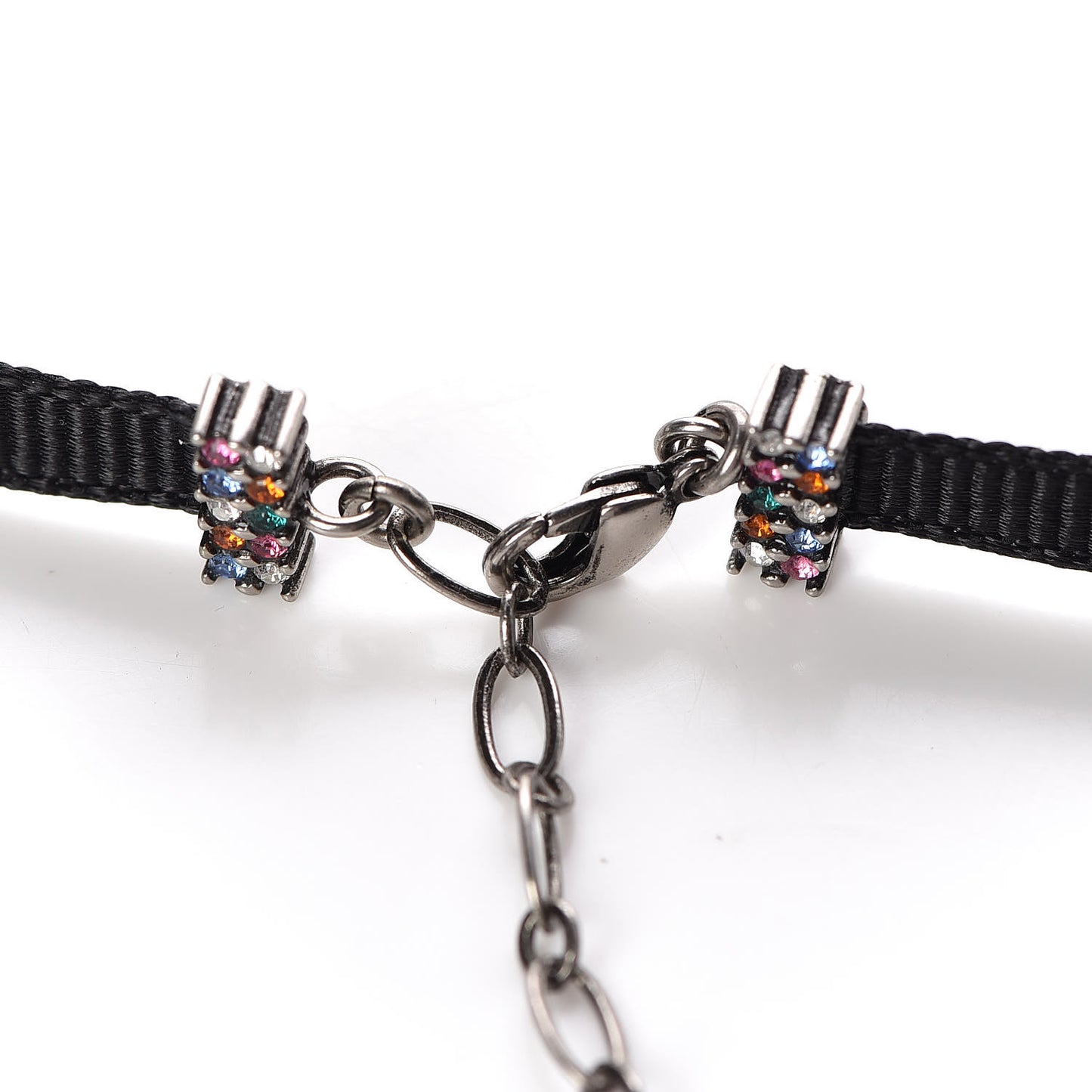 Grosgrain Ribbon Crystal Dior Logo Choker Necklace Multicolor