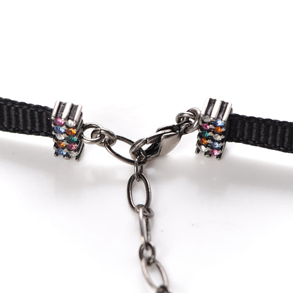 Christian Dior Grosgrain Ribbon Crystal Dior Logo Choker Necklace Multicolor 4 of 6