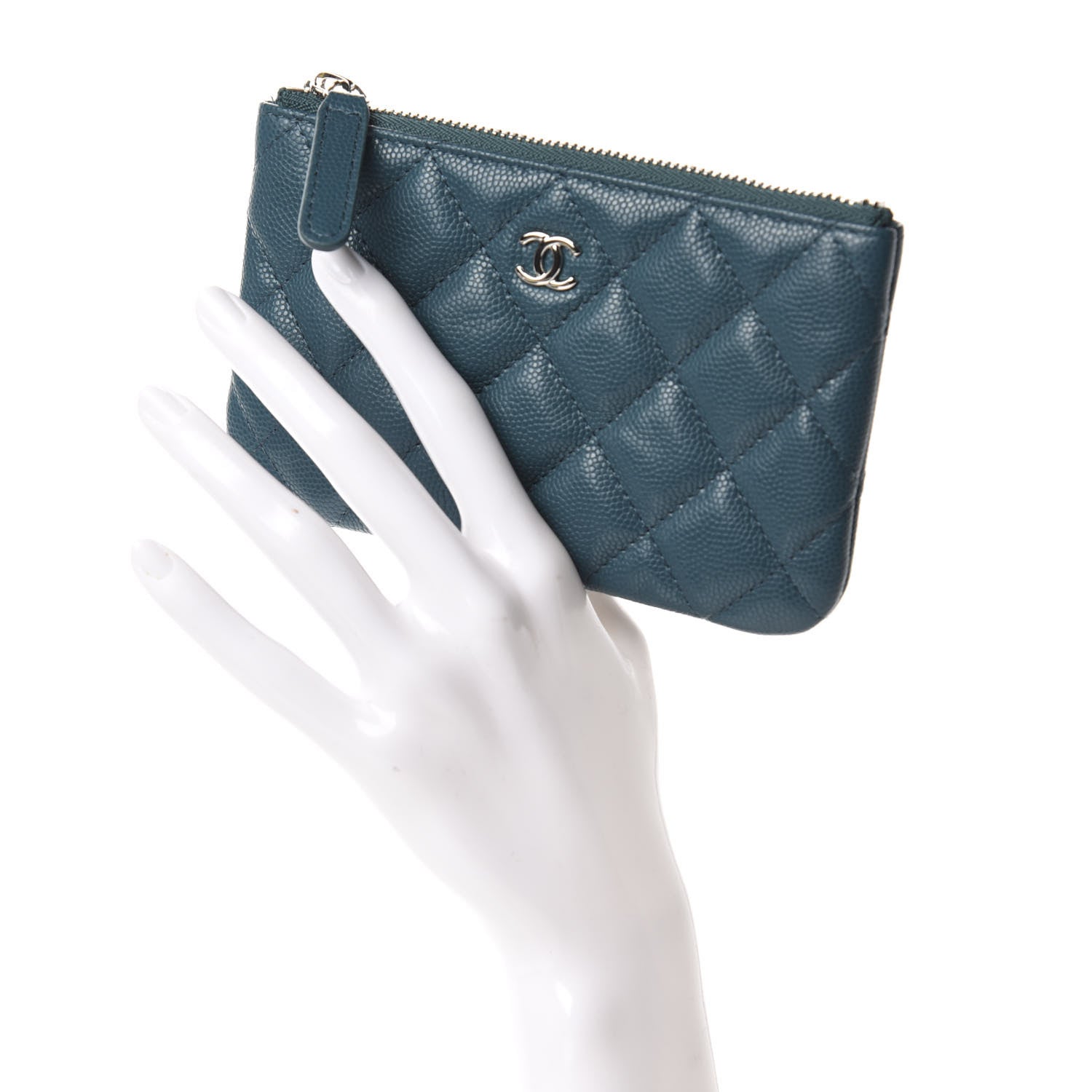 Chanel Caviar Quilted Small Cosmetic Case Dark Turquoise 2 of 8