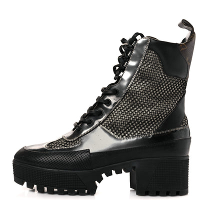 Louis Vuitton Metallic Calfskin Technical Fabric Digital Gate Laureate Platform Desert Boot 37 Silver 1 of 8