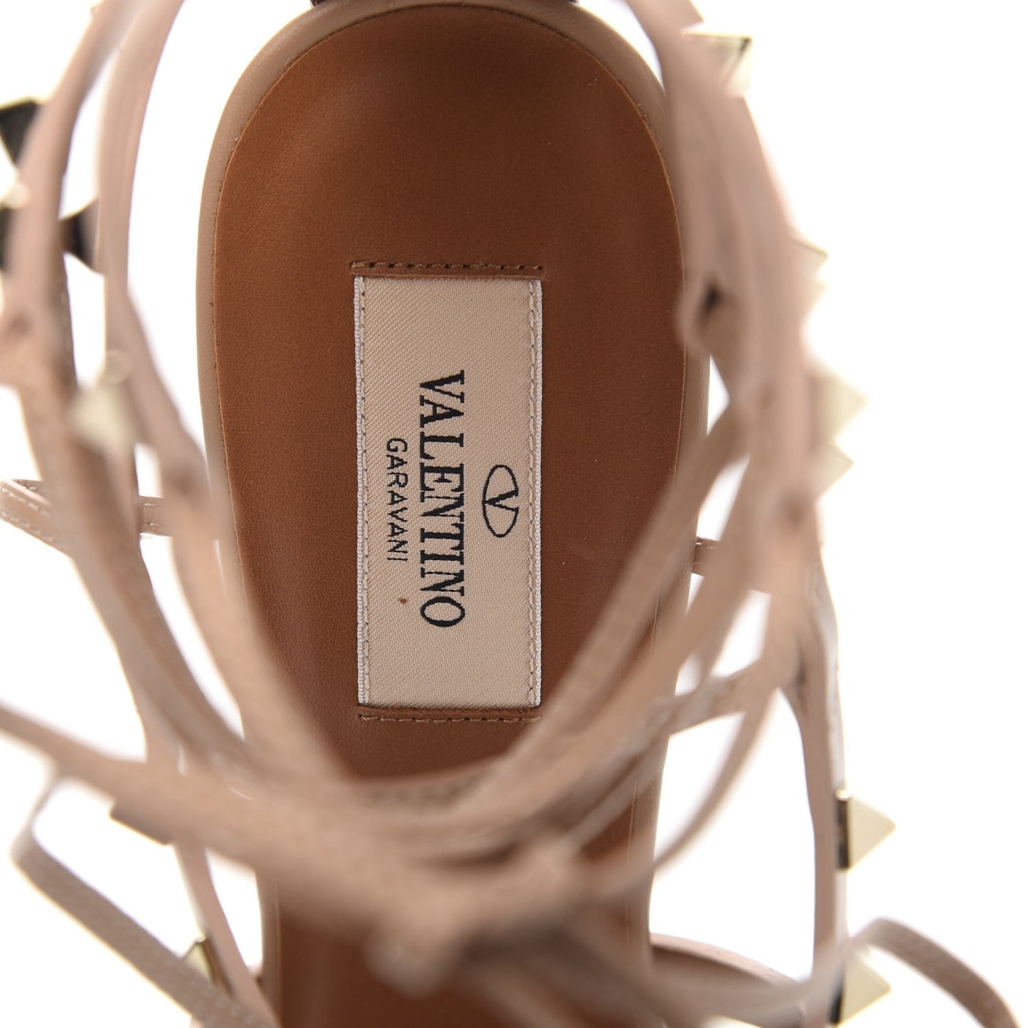 Calfskin Rockstud Ankle Wrap Sandals 39.5 Skin Sorbet