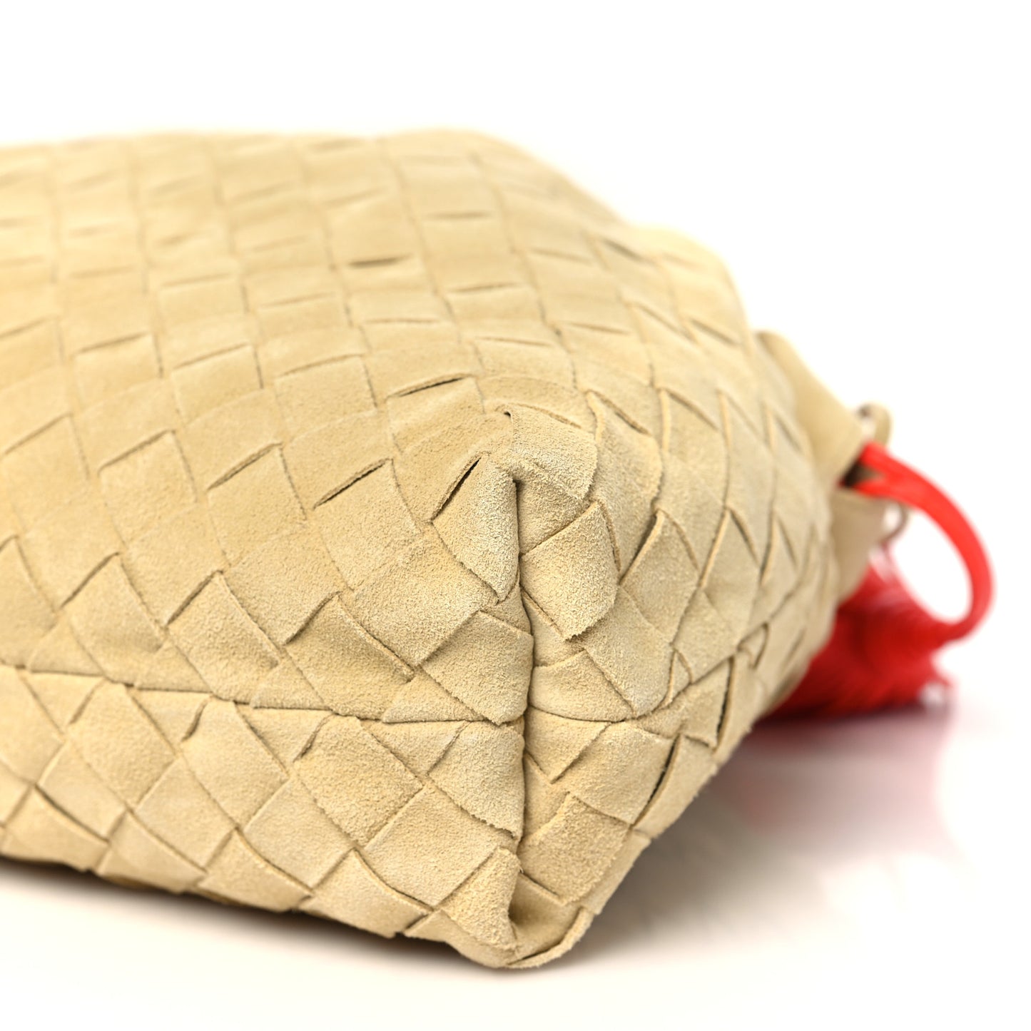 Suede Calfskin Intrecciato Soiree Pouch Clutch Tapioca Cherry