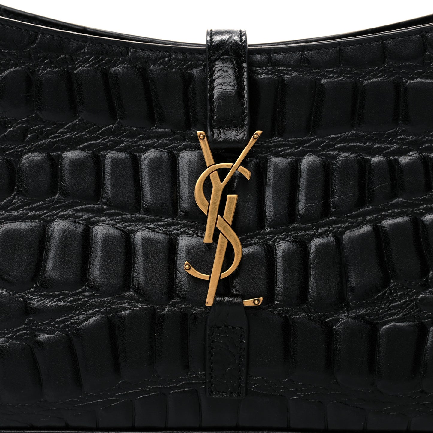 Calfskin Crocodile Embossed Le 5 A 7 Hobo Black