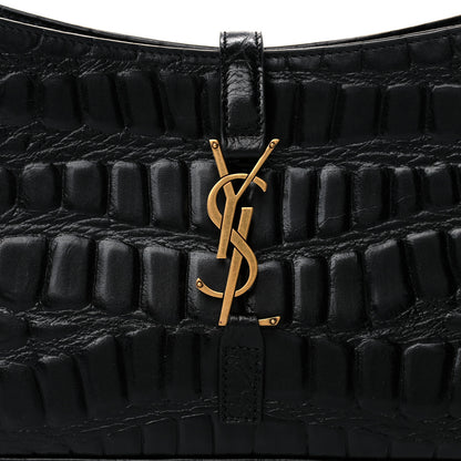 Saint Laurent Calfskin Crocodile Embossed Le 5 A 7 Hobo Black 7 of 9