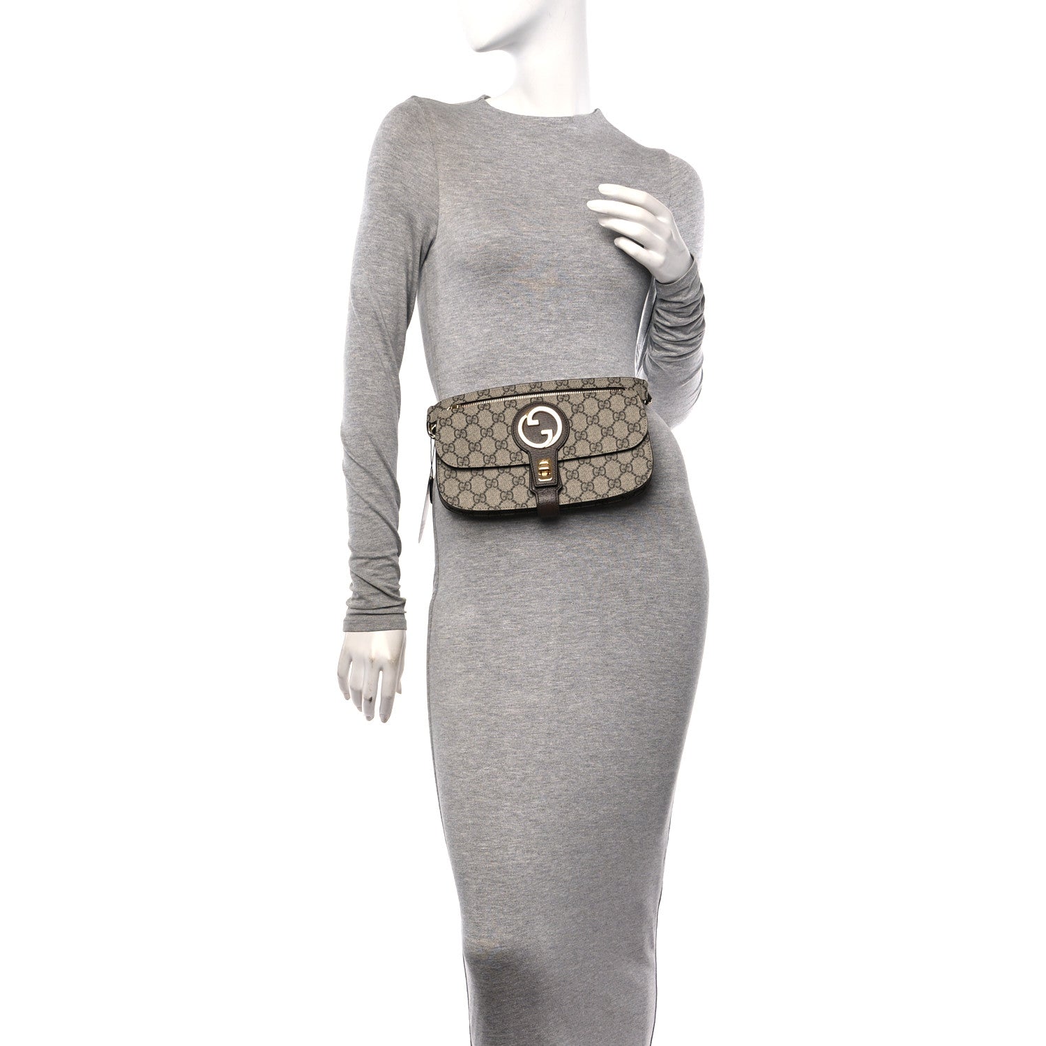 Gucci GG Supreme Monogram Textured Dollar Calfskin Blondie Belt Bag Beige Ebony New Acero 2 of 14