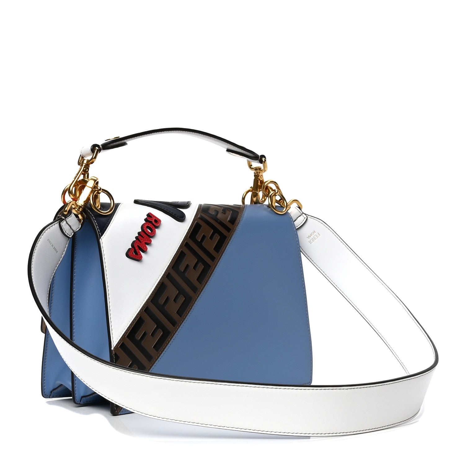Fendi X FILA Vitello Liberty Mania Bi-Color FF 1974 Embossed Kan I Shoulder Bag White Nebula Multicolor 2 of 7