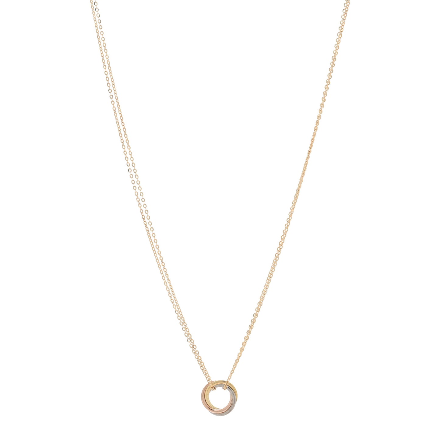 18K Pink Yellow White Gold Trinity Double Chain Pendant Necklace