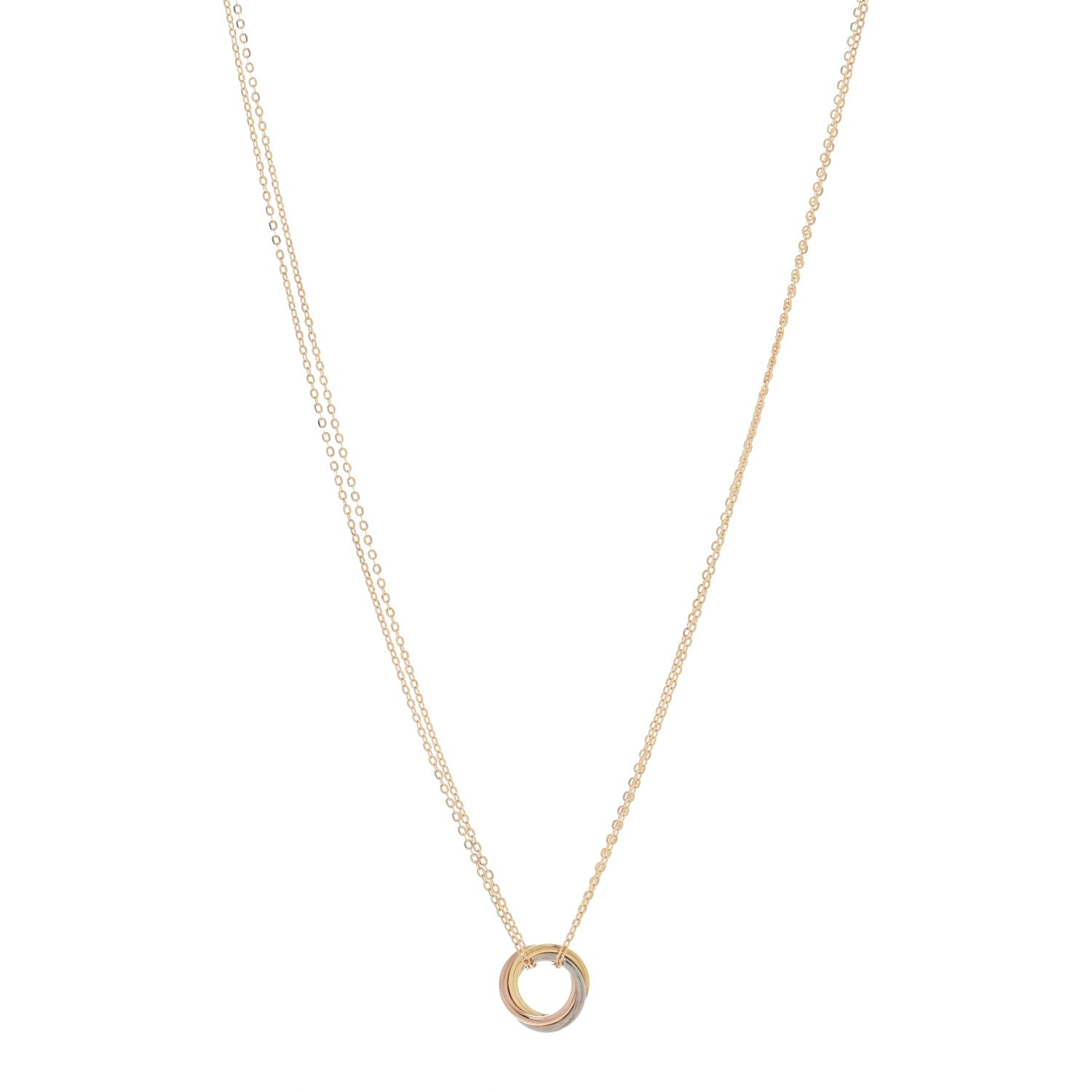 Cartier 18K Pink Yellow White Gold Trinity Double Chain Pendant Necklace 1 of 5