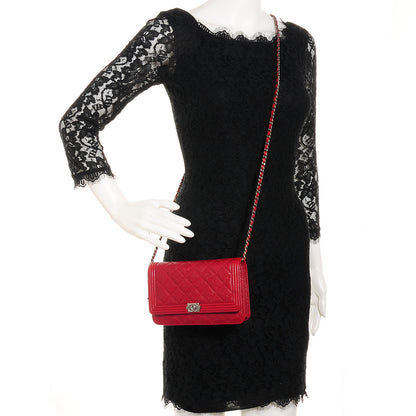 Chanel Caviar Quilted Boy Wallet On Chain WOC Red 2 of 8