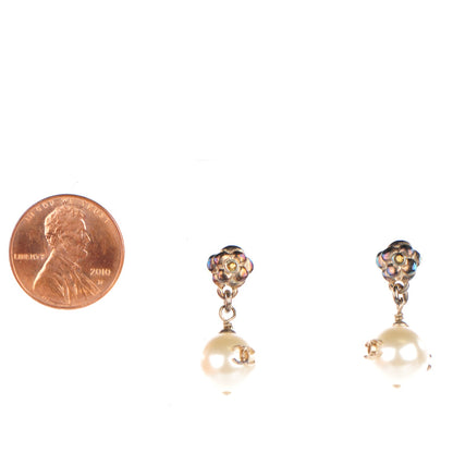 Chanel Pearl CC Camellia Dangle Earrings Gold 2 of 5