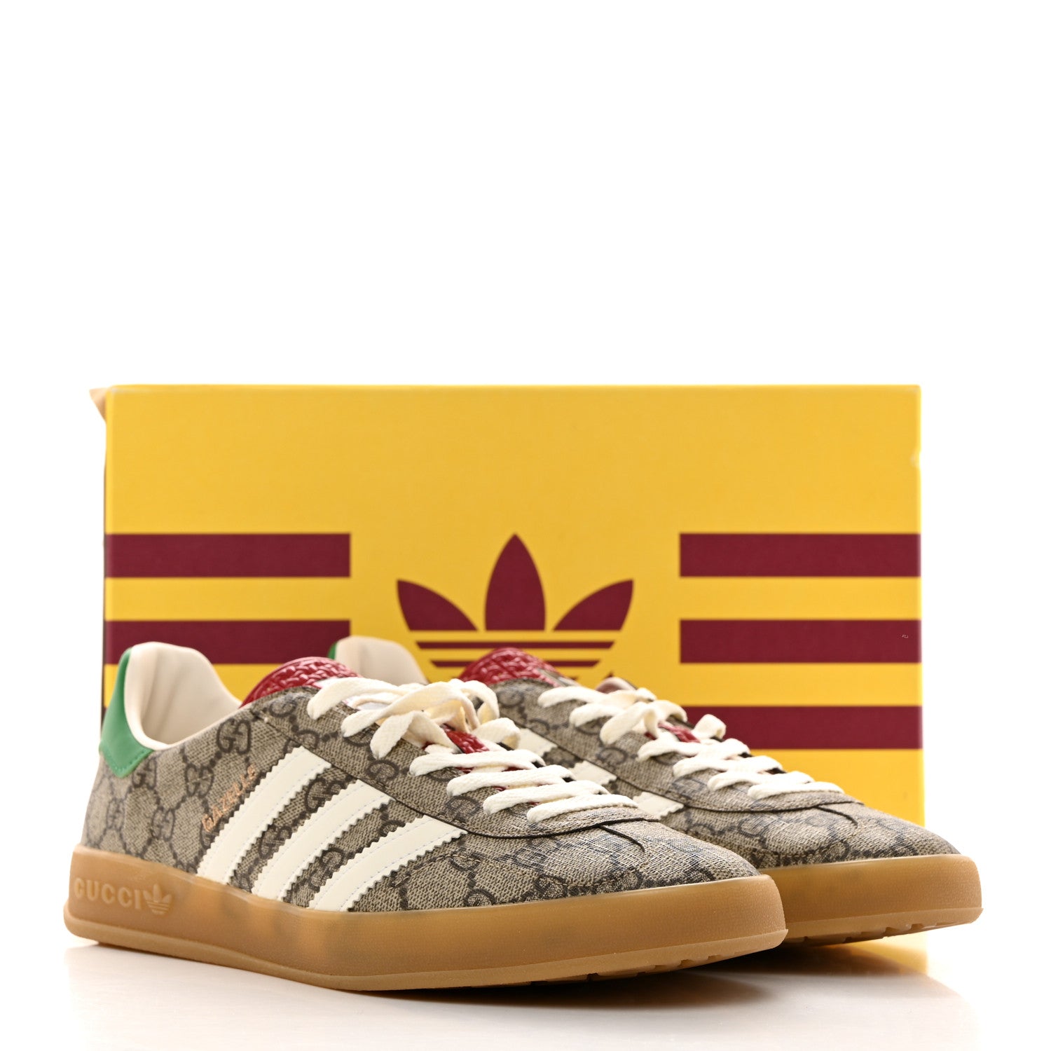Gucci X ADIDAS GG Supreme Monogram Mens Gazelle Sneakers 9 Beige Ebony Off White New Shamarock 9 of 9