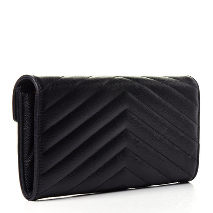 Saint Laurent Grain De Poudre Matelasse Chevron Monogram Flap Wallet Black 3 of 12