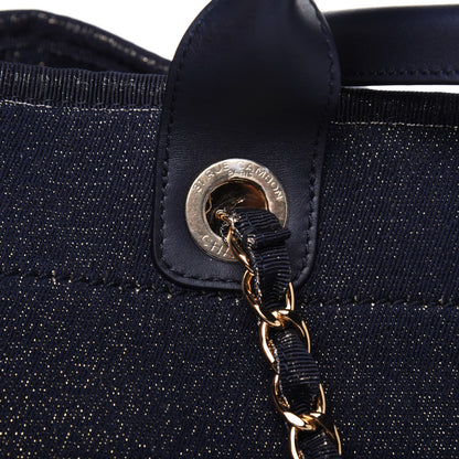 Chanel Lurex Canvas Medium Deauville Tote Navy Blue Gold 13 of 15