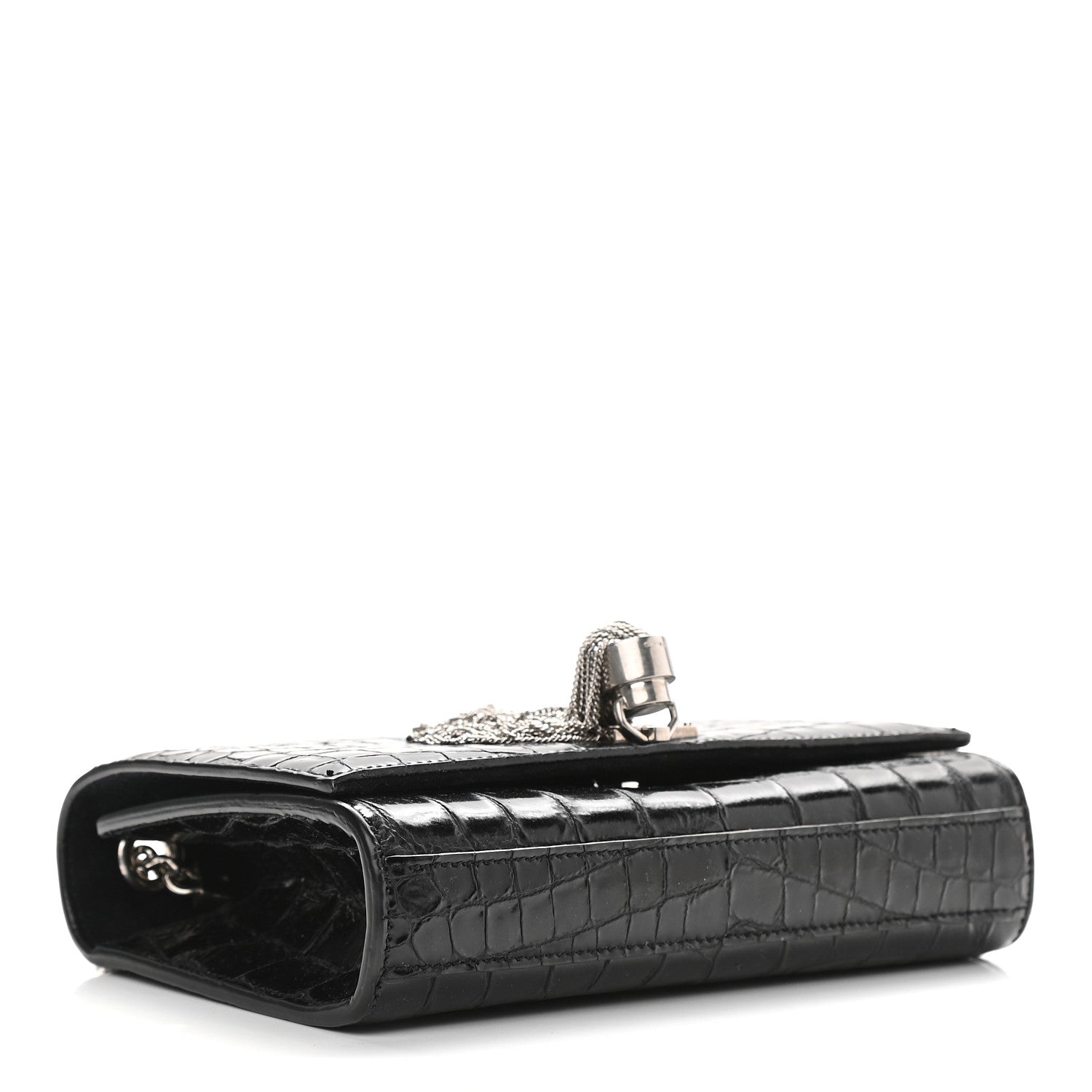Saint Laurent Calfskin Crocodile Embossed Small Classic Monogram Kate Tassel Satchel Black 4 of 8