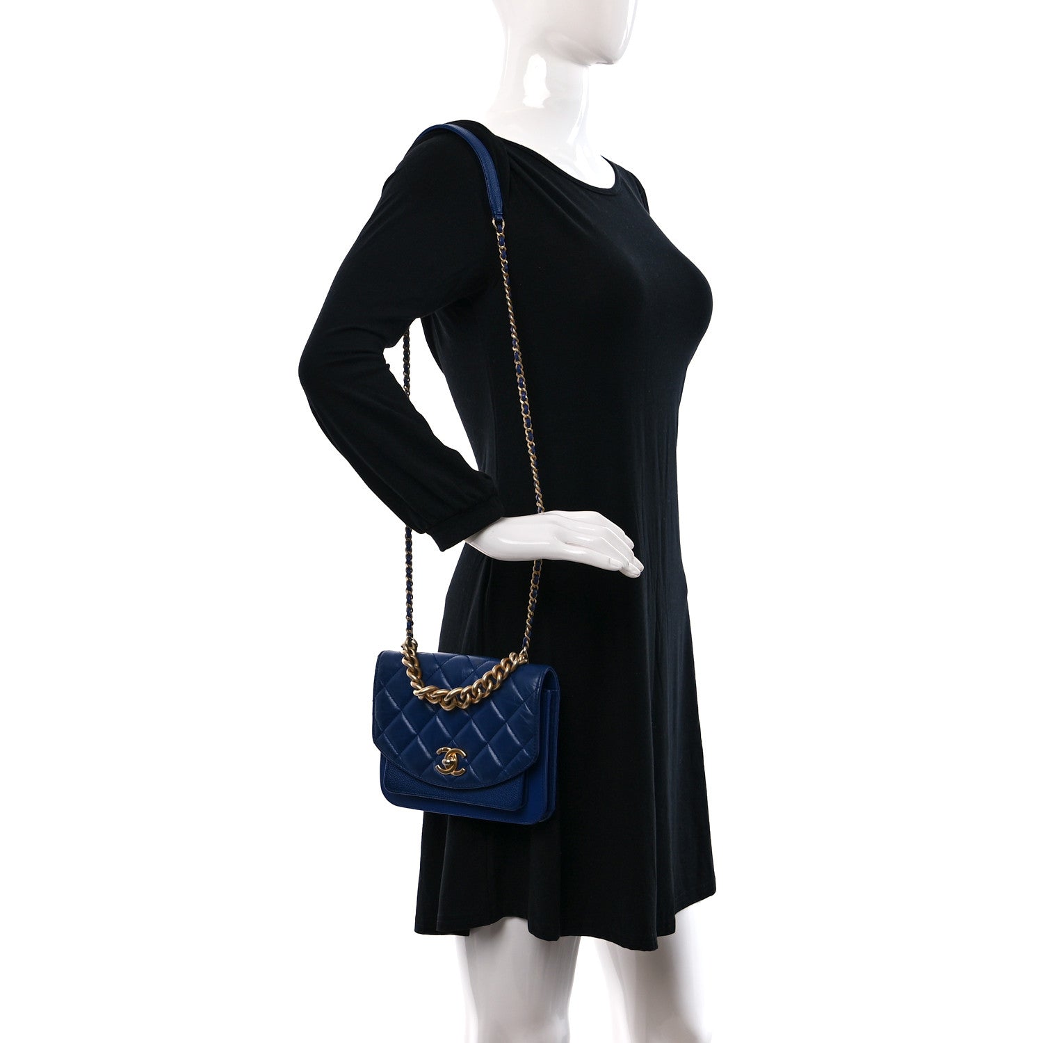 Chanel Calfskin Caviar Quilted Mini Chain Handle Flap Blue 2 of 11