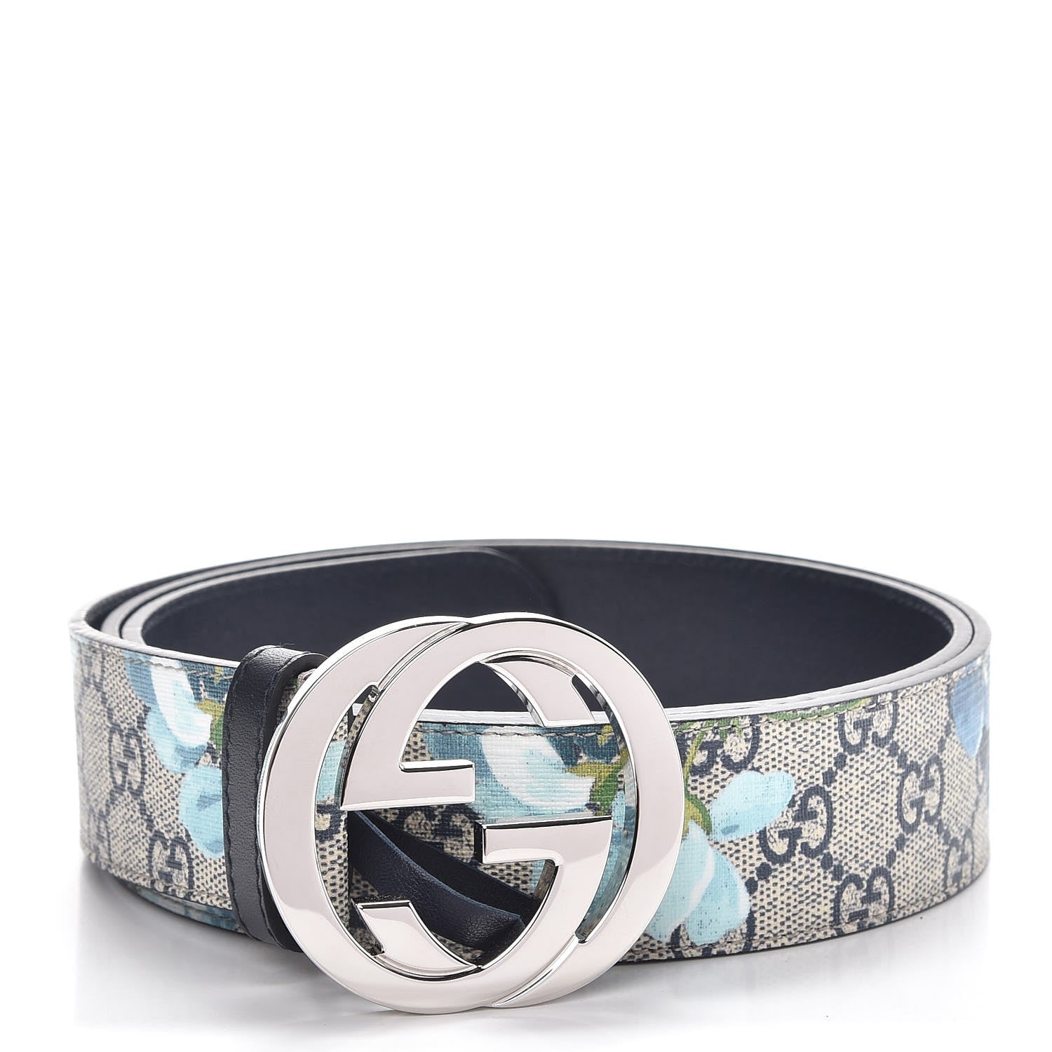 Gucci GG Supreme Monogram Blooms Interlocking G Belt 110 44 Beige Blue Navy 1 of 7