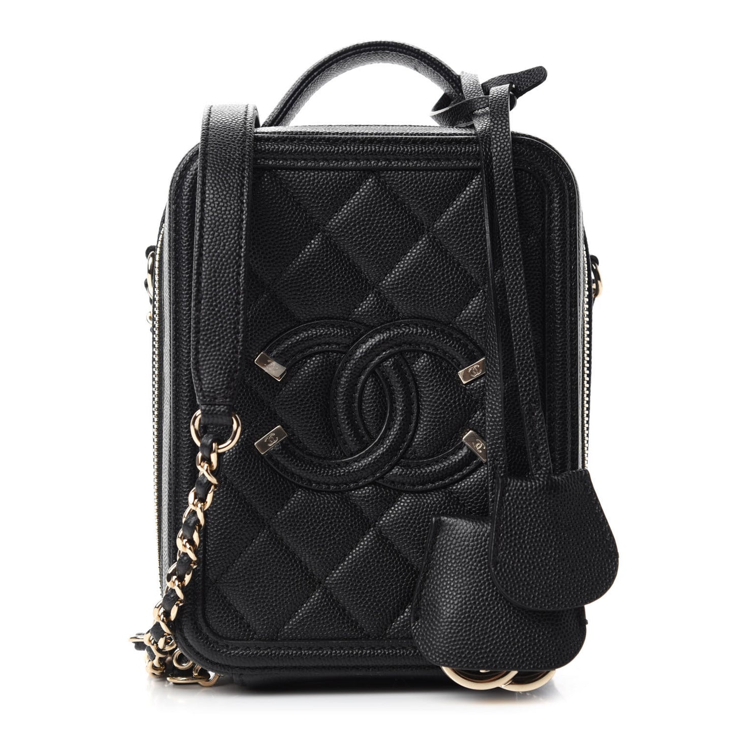 Caviar Quilted CC North South Filigree Vanity Case Black