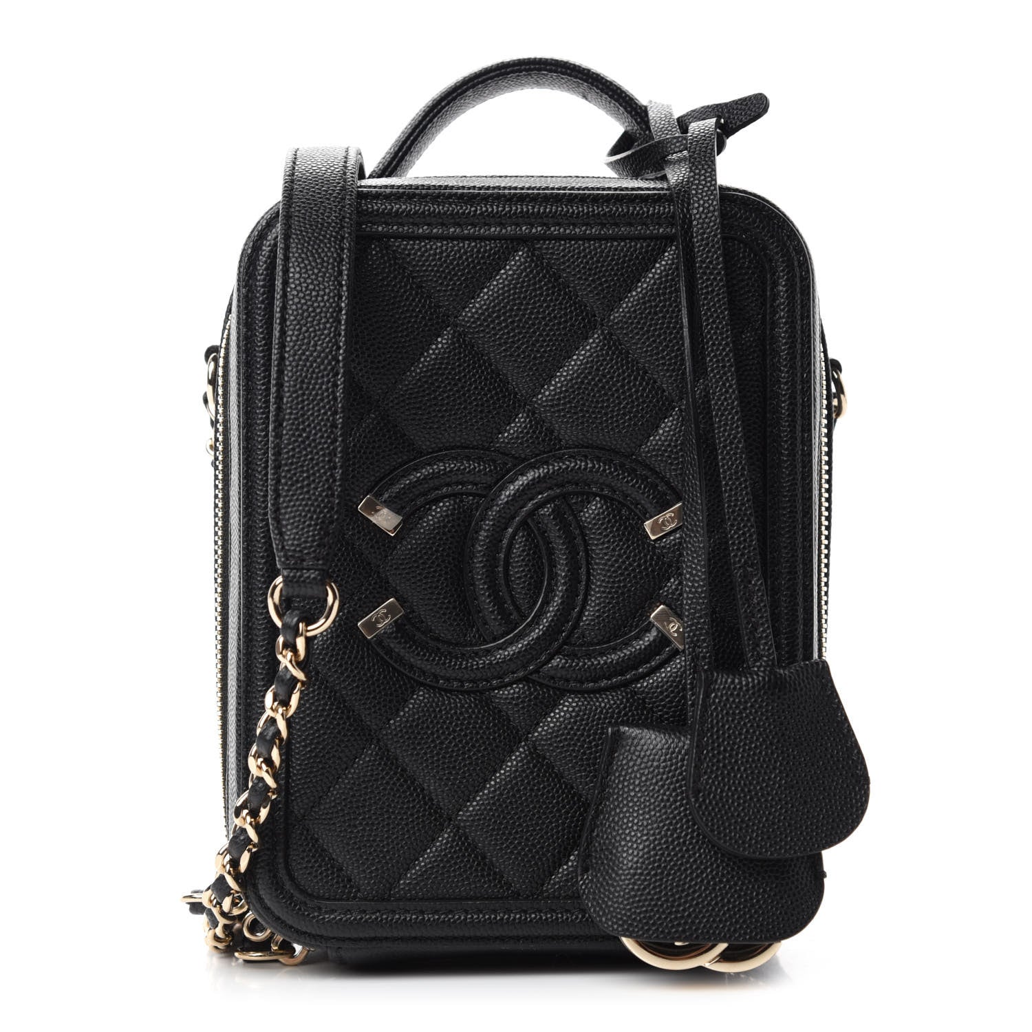 Chanel Caviar Quilted CC North South Filigree Vanity Case Black 1 of 10