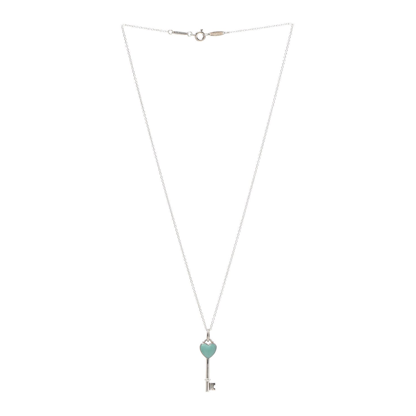 Sterling Silver Enamel Heart Key Pendant Necklace Tiffany Blue
