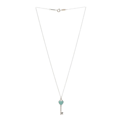 Tiffany Sterling Silver Enamel Heart Key Pendant Necklace Tiffany Blue 3 of 4