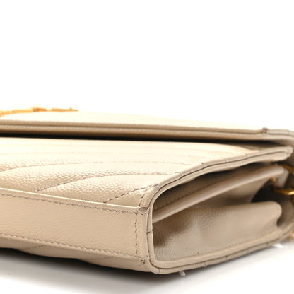 Saint Laurent Grain De Poudre Matelasse Chevron Monogram Chain Wallet Nude Powder 8 of 9