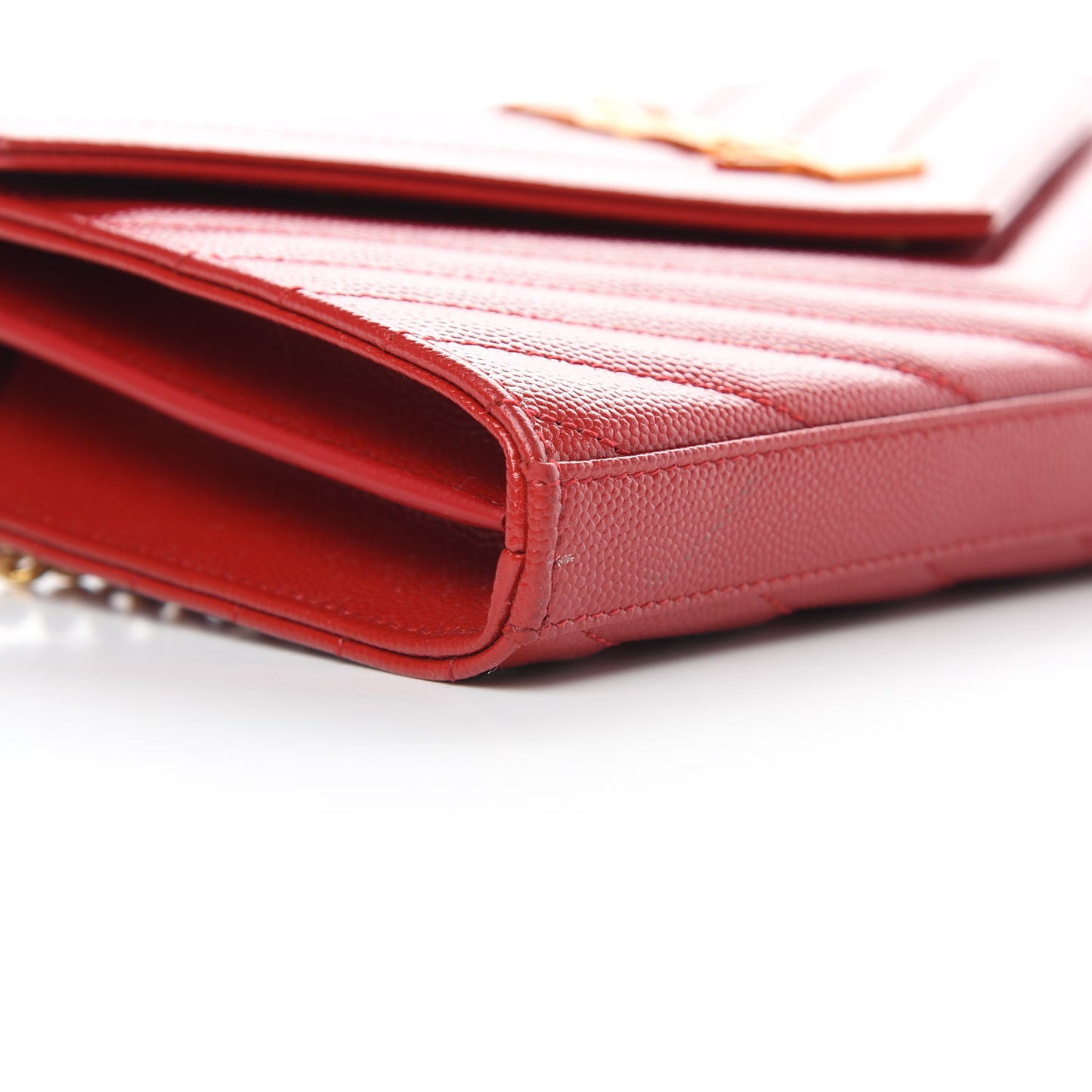 Grain De Poudre Matelasse Chevron Monogram Chain Wallet Red