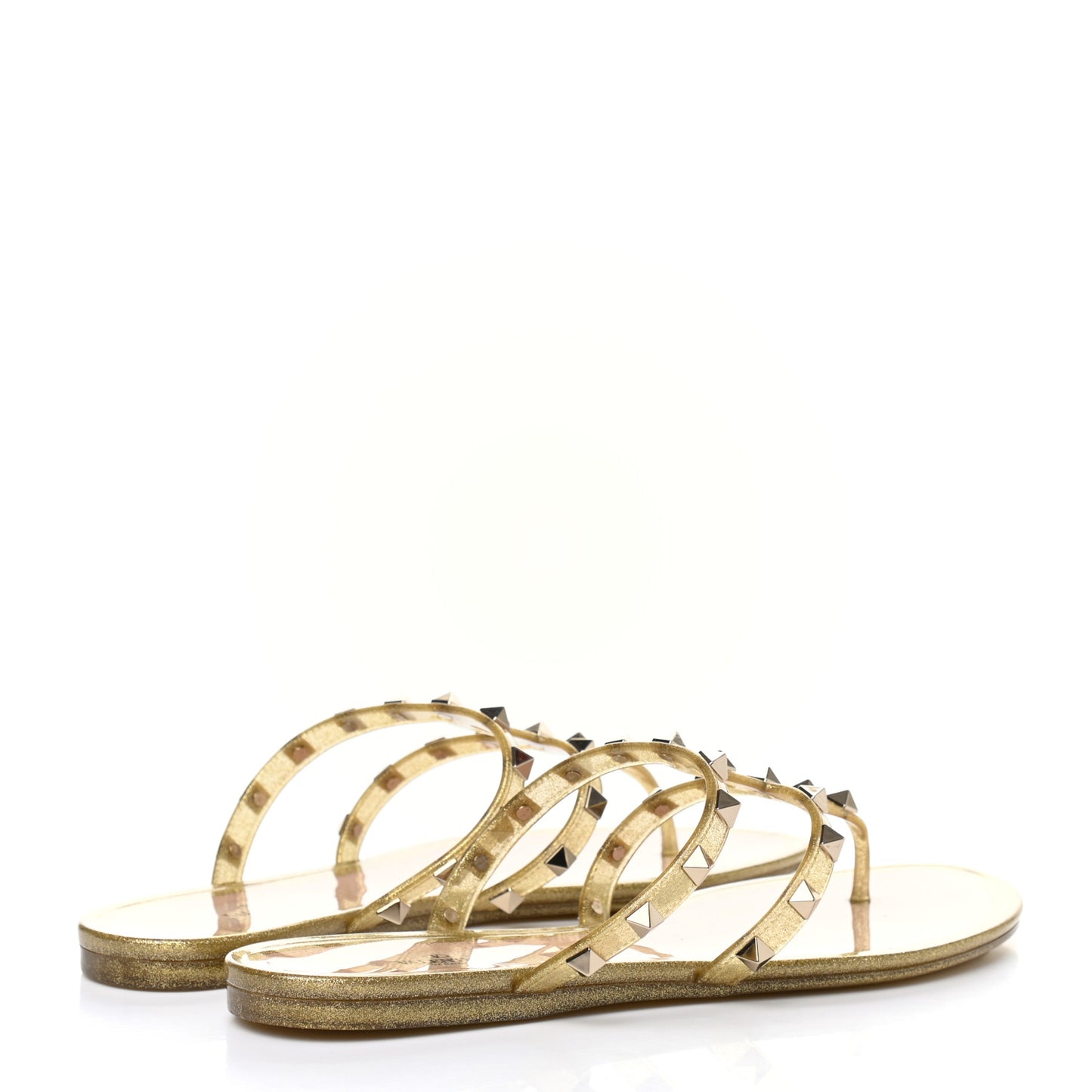 PVC Jelly Glitter Rockstud Caged Flat Thong Sandals 39 Oro