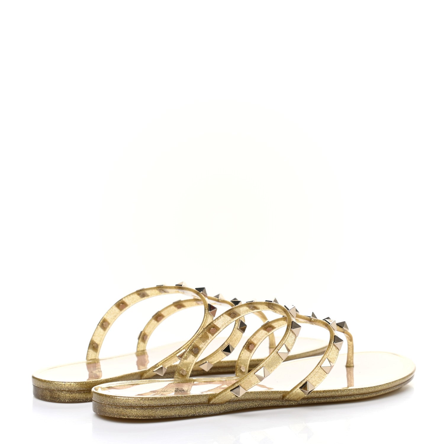 Valentino Garavani PVC Jelly Glitter Rockstud Caged Flat Thong Sandals 39 Oro 4 of 7