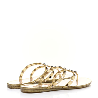 Valentino Garavani PVC Jelly Glitter Rockstud Caged Flat Thong Sandals 39 Oro 4 of 7