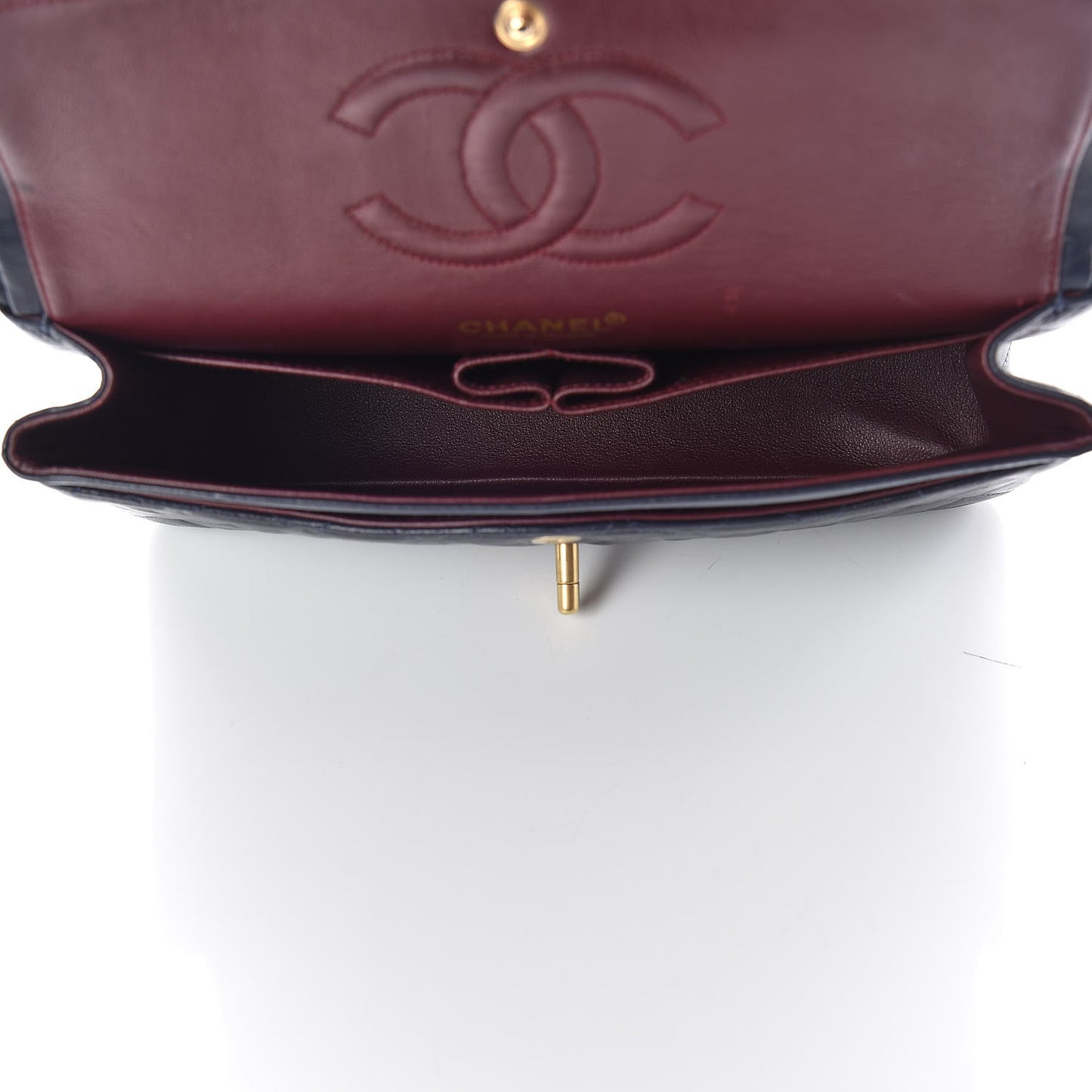 Lambskin Quilted Medium Double Flap Navy